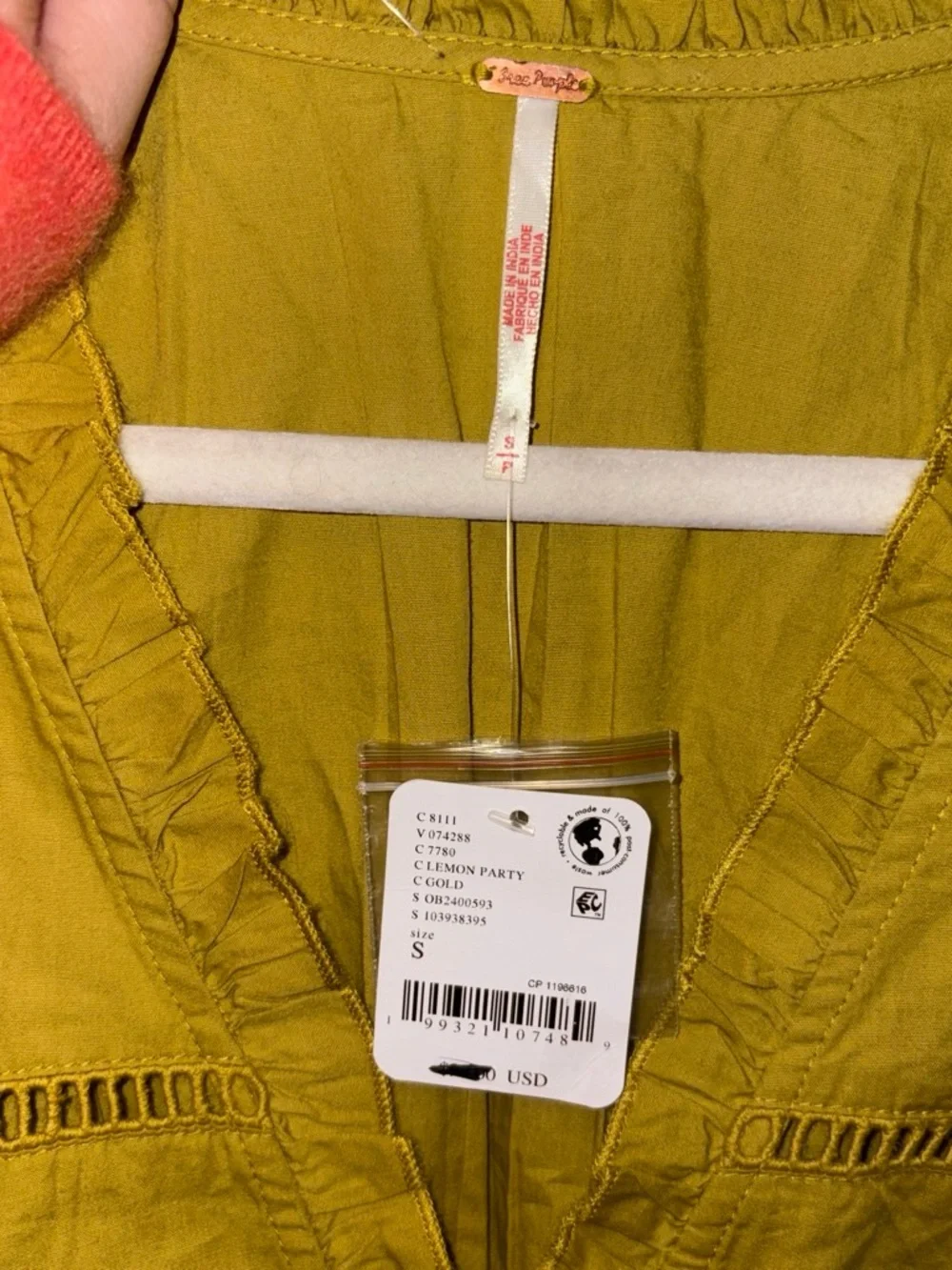 Free People Frankie Blouse Pale Chartreuse V-Neck Clasp-Front Blouse